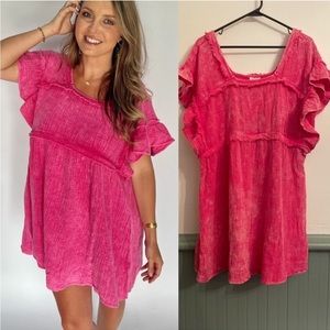 Pink Ruffle Sleeve Cotton Gauze Dress